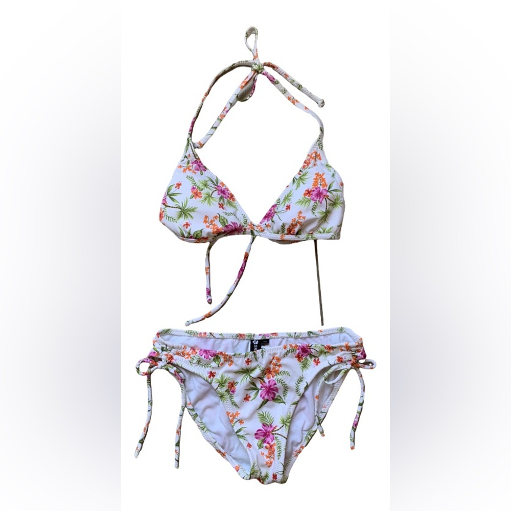 Raisins floral tie-neck halter bikini top and bottom